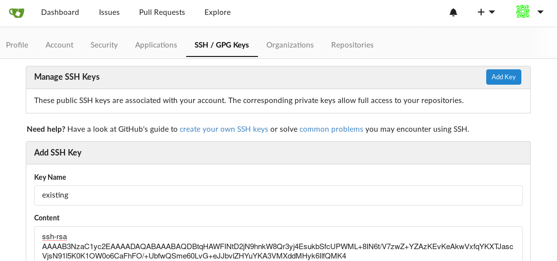 Import public SSH key.