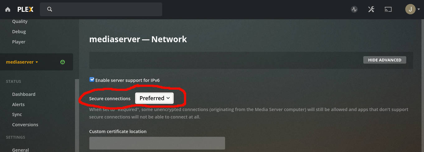 Secure Connection Settings.