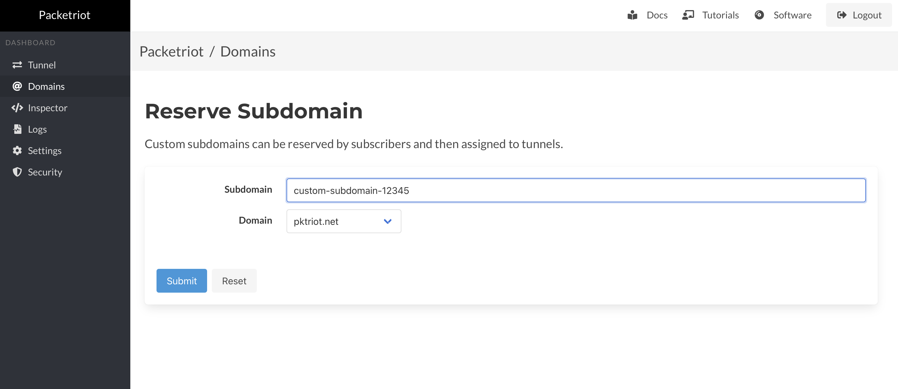 Reserve Custom Subdomain