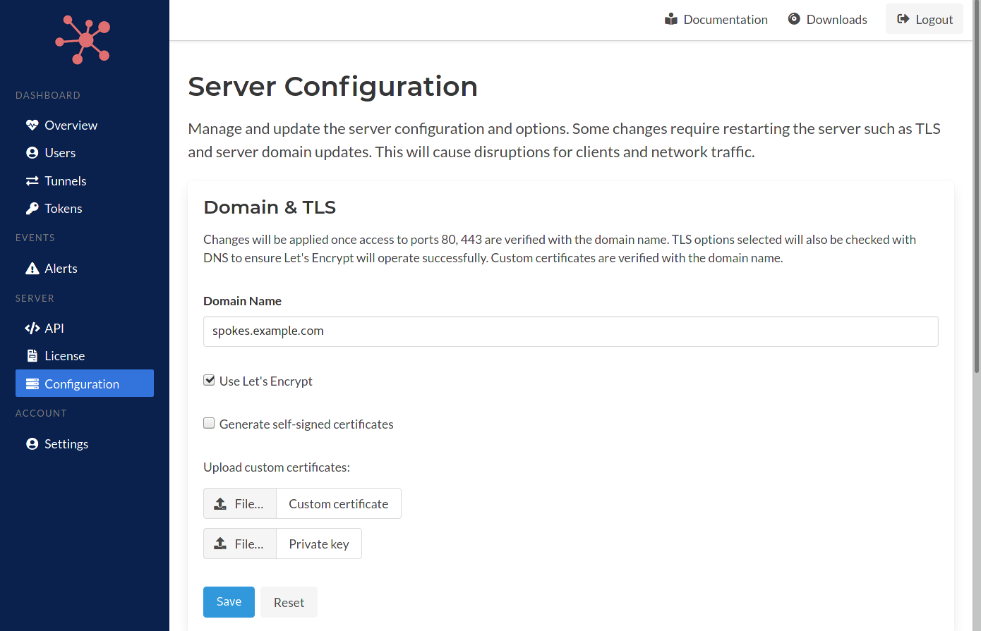 Domain &amp; TLS Server Settings