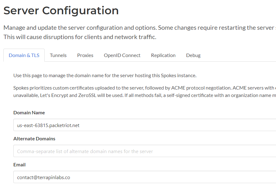 TLS certificate settings