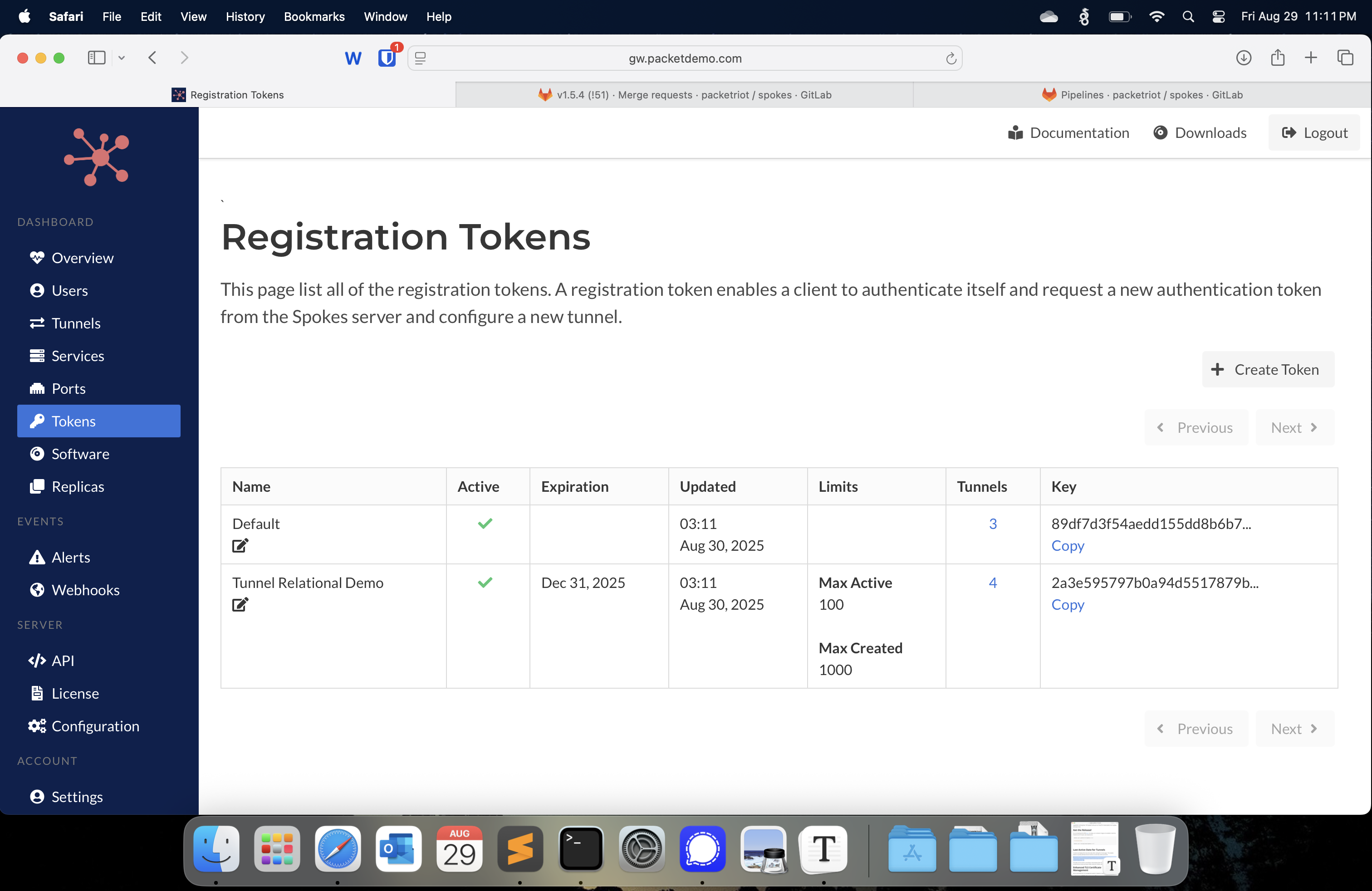 Updated Registration Tokens List
