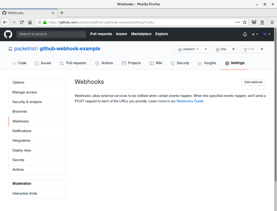 GitHub Webhook Settings